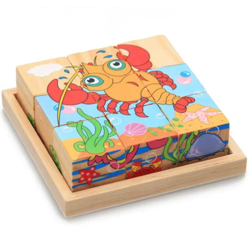 Six-Sided Painting 3D Three-Dimensional Building Blocks Puzzle Children 3 Years Old 6 Beneficial Intelligence Enlightenment Early Education Hexahedron 16 Pieces Assembled To Play - Image 1